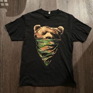 Black T-Shirt with Bear and Camouflage Design